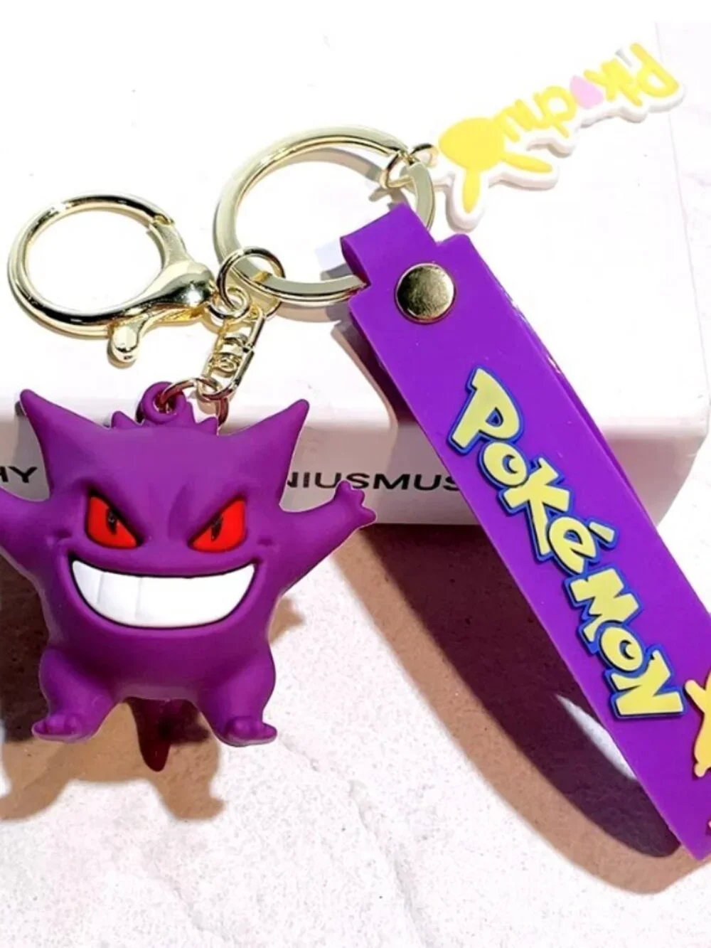 Gengar Pokemon Keychain Purple Rubber Charm Strap Anime Keyring
